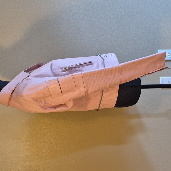 OXYHO SORENTO Women's Leather Pale Pink Moto Jacket, Satin Lined, Size Medium - Picture 3 of 16